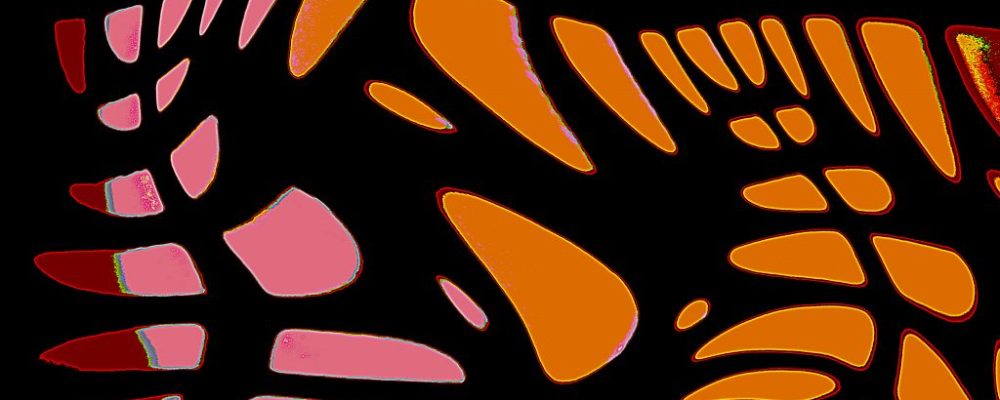 Antimatters Films black graphic with pink and orange shapes